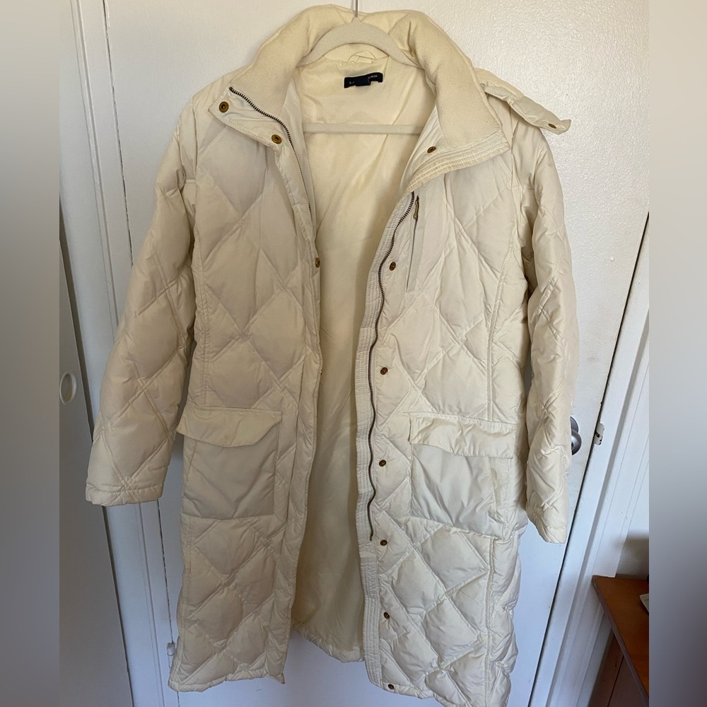 Lands End Large White/cream Puffy Trench Coat
